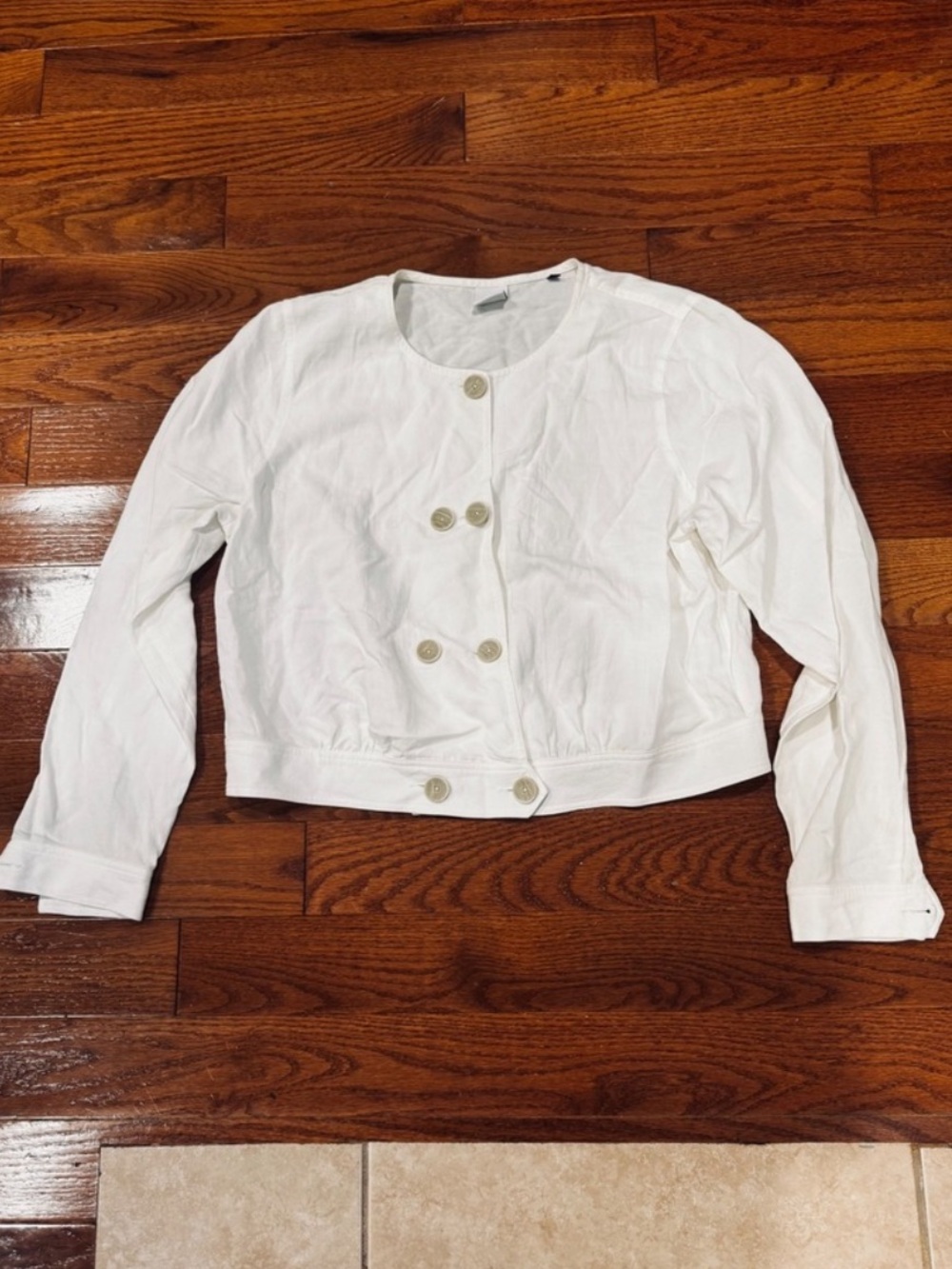 Cabi White Linen Blend Cropped Jacket Womens Large Coastal Grandma